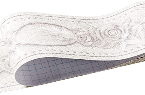 Darwery Elegant White Floral 3D Pattern Wallpaper Borders Self Adhesive Waterproof Wall Border Decor Tile Stickers for Bathroom Kitchen Ceiling Backsplash Border DIY Wall Sticker 5 Meters