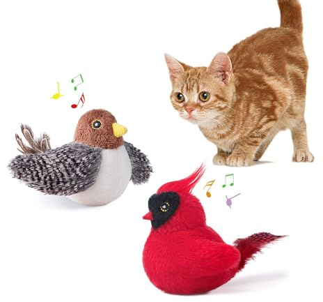 Potaroma Cat Toys Chirping Birds 2 Pcs with Catnip SilverVine, Interactive Cat Kicker, Lifelike Birdie Tweets, Indoor Kitty Kitten Exercise Toys 4.0