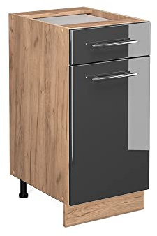 Vicco Küchenunterschrank Fame-Line, Anthrazit Hochglanz, 40 cm | MDF-Front · Ohne Arbeitsplatte · Höhenverstellbare Füße · Metallgriffe · Soft-Close