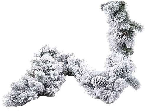 Festone innevato in PVC + FLOCK Ghirlanda ramo da 270 cm Dietro Porta con PIGNE Natale Rami in PVC arco da esterno Bianco ADDOBBI Decorazioni natalizie 2,7 mt Albero natale