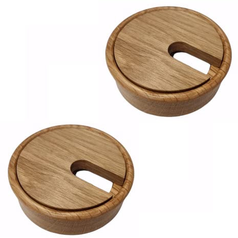 Gedotec Passage de câbles en chêne laqué | Plain | 2 passages de câbles Ronds | Prise de câble Ø de perçage 80 mm | Passage de câbles à Coller dans Le Plan de Travail