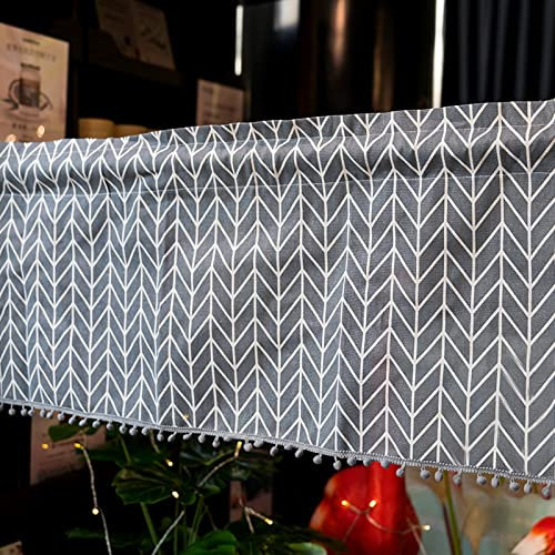 A.Monamour Gardine Scheibengardinen Kurzstores Undurchsichtige Baumwolle Leinen Grau Geometrisch Mit Quasten Kurzvorhang Kurzgardinen Küchengardine Küche Vorhang Fenster Kurz Stores Bistrogardine