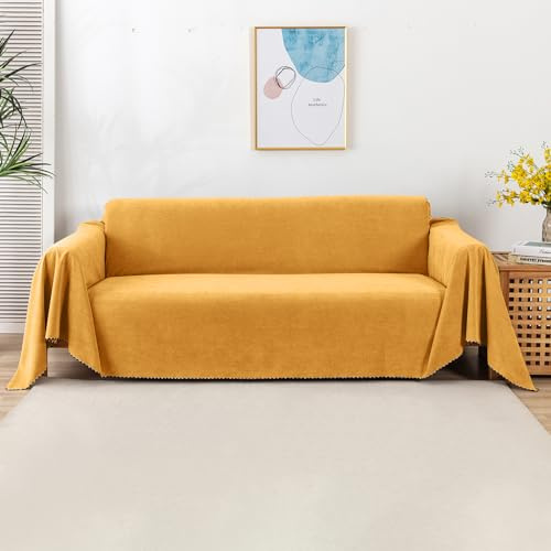VanderHOME Telo Copridivano Antiscivolo Impermeabile Copritutto Universale Decorativo Per Divani, Copridivano Antigraffio Gatto, Fodera Divano Antimacchia Lavabile 180 * 420cm-Giallo
