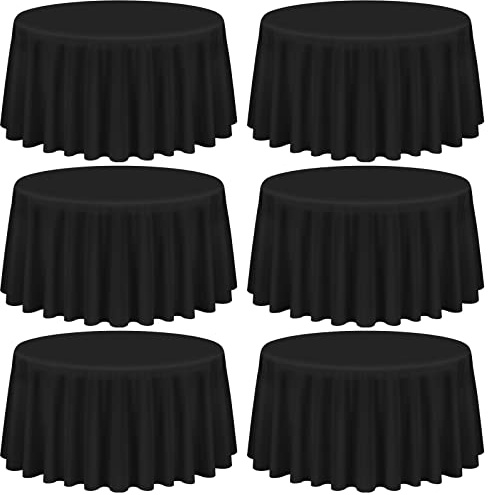 Showgeous 6 Stück Schwarze Runde Tischdecken 305cm Polyester Tischdecke Outdoor Rund Waschbare Tischtuch für Hochzeit Bankett Restaurant Buffet Parteien Garten
