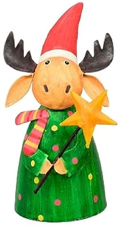 winterlicher weihnachtlicher Zaunhocker Elch mit Schal Metall bemalt Verschiedene Motive zur Auswahl (grün mit Stern)