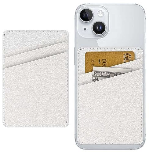 TIHYWR Leather Phone Card Holder, Stick Back Phone Wallet, Stylish Case, Credit Card Holder, Suitable for iPhone, Samsung, Android and Most Smart Phones. White