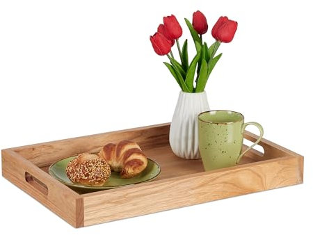 Reaxdays Plateau de Service, rectangulaire, Bois et MDF, avec poignées, Bord élevé, HLP : 5 x 46 x 31 cm, Nature