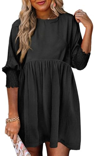 Dokotoo Womens Plus Size Spring Dresses for Women Wedding Guest Empire Waist Cute Tunic Babydoll Dress Casual Short Sleeve Flowy Western Cowgirl Country Shirt Dress Church Black Dresses for Women XXL