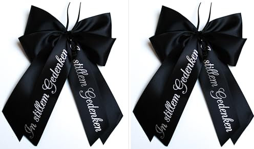 CaPiSo 2 Stück Fertigschleifen14x20cm ohne Basteln Satin-Schleife Trauerschleife Autoschleife Grabschleife Grab Beerdigung Kranzschleife für Trauerkranz Trauerstrauß Schwarz (End 01, 2 Stück)