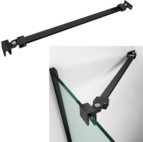 Barre de support de porte de douche, tige en acier inoxydable de 45,7 cm de long pour fixer une porte en verre au mur, pour 6 mm, 8 mm, 10 mm, panneau de verre sans cadre, noir mat