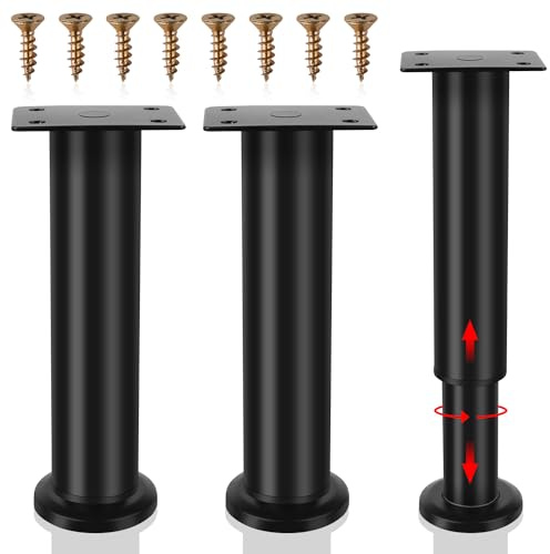 RNHDLY 2 Stück Möbelfüße Höhenverstellbar mit Sockel, 18-30 cm Verstellbar | Metall Verstellbare Möbelfüße, Möbelfüße Schwarz Verstellbar, Verstellbare Füße für Individuelle Diy Möbel Design