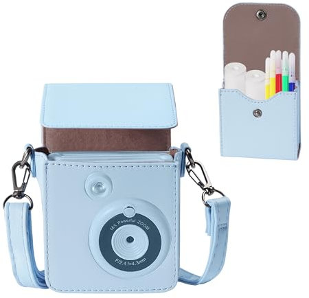 Blummy bärbart kamerafodral för ESOXOFFORE Instant Camera med påse i samma färg för USB-kabel och färgpennor (endast låda) (blå)