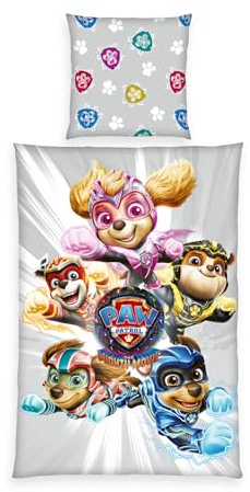 Herding Bettwäsche Paw Patrol, Kopfkissenbezug ca. 80 x 80 cm, Bettbezug ca. 135 x 200 cm, mit praktischer Knopfleiste, 100% Baumwolle