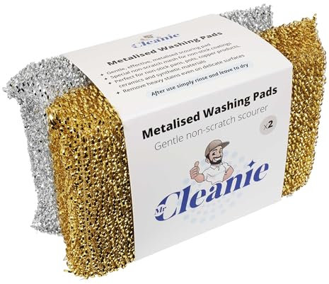 Mr Cleanie Lot de 2 éponges à récurer métallisées anti-rayures pour cuisine et salle de bain