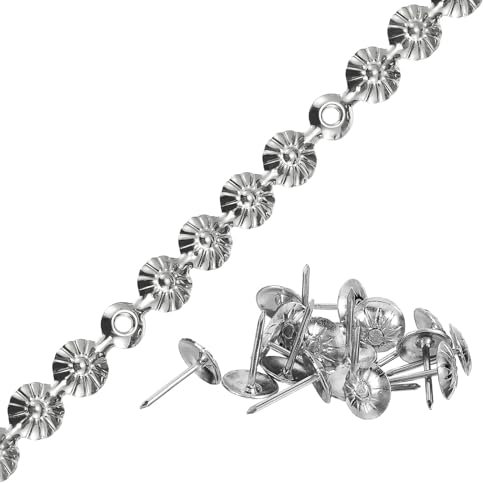 QUARKZMAN Tiras de Clavos para Tapicería, 1 Metro de Adornos de Clavos Decorativos En Forma de Flor para Sofá, Cabecero, Silla, Muebles con Clavos para Tapicería (11 Mm Plateado)