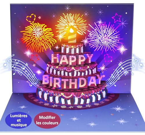 FITMITE 3D Carte Anniversaire Musicales et Lumineuses Amusantes Pop Up Cartes de Vœux Cadeau pour Femme Anniversaire Pour Fille Ami Homme Collègues