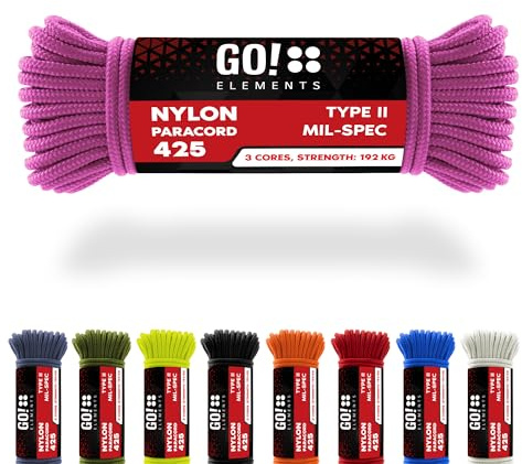 Paracord 425 Typ II | ø 3mm - 9 Kerne - max. 192 kg | 100% Nylonschnur, Allzweckseil - reißfest | Nylonseil, Armband, Hundeleine, Survival & Outdoor Seil