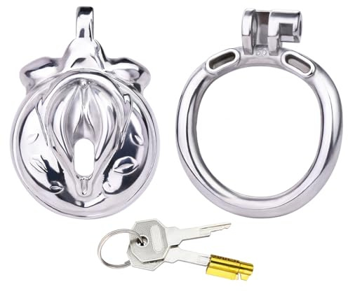 Edelstahl Peniskäfig Atmungsaktiver Nachahmung Frauen Vagina Sissy Cock Cage SM Bondage Sex Spielzeug für Männer Metall Chastity Cage Extrem Erotik Sexspielzeug (45MM)