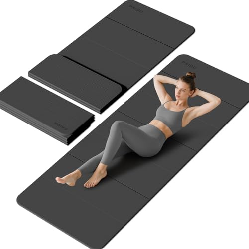 PAIDU Foldable Yoga mat -10mm thick, POE material, portable multi-functional folding mat - comfortable and durable, easy to carry, suitable for outdoor travel, Family and Yoga Fitness (‌schwarz)