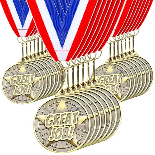 Quelay 30 Pcs 2'' Gold Medals for Awards,Winner Encourage Team Participation for Kids Adults Trophy Award Prize Gift Competitions Graduation Party(Great Job)
