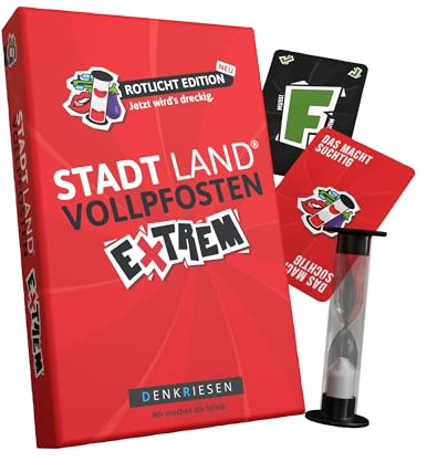 DENKRIESEN Stadt Land VOLLPFOSTEN Extrem Rotlicht | Ab 16 Jahren | Stadt-Land-Fluss für Erwachsene mit knallharten Challenges für 2–6 Spieler, ideal für Partys und lange Spieleabende.