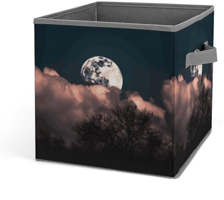 GFLFMXZW Full Moon Aufbewahrungskörbe, Schrank-Organizer-System, faltbare Aufbewahrungswürfel mit Griffen, Spielzeugbox, Kleideraufbewahrungskorb, große Kapazität, Aufbewahrungsboxen für Zuhause
