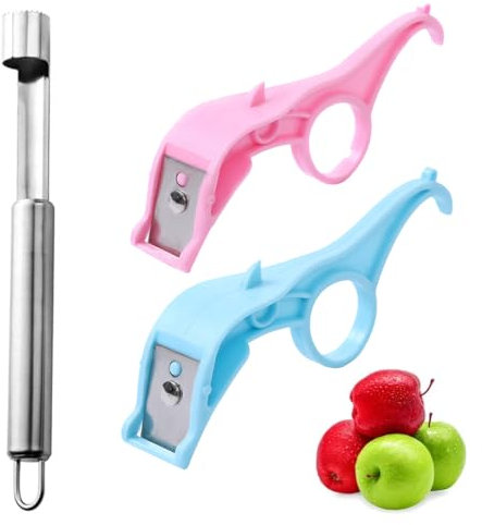 CPJJ Juego de 3 Quita-Corazones de Manzana de Acero Inoxidable con Pelador de Frutas, Utensilio de Cocina Multifuncional en Color Plateado,descorazonador de manzanas