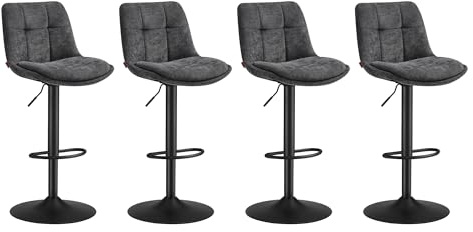 VASAGLE Tabourets de Bar, Lot de 4, Chaise de Cuisine, Siège Pivotant à Hauteur Réglable, avec Dossier et Repose-Pieds, Salle à Manger, Comptoir, Acier, Gris Ardoise LJB495G02