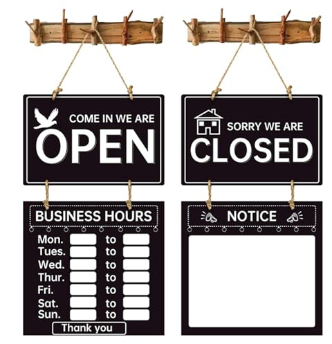 Señal de horario comercial, horario comercial, horario comercial y abierto, con cuerda para colgar, placa horario comercial para empresas, negocios, oficina