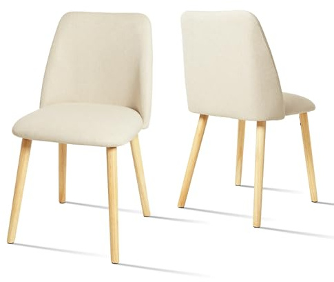 Goeurvant Set di 2 sedie da pranzo con gambe in legno, imbottite, in poliestere, per cucina, ufficio, crema
