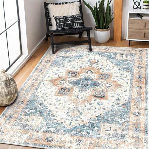 XSIVOD Area Rugs for Bedroom Living Room, Blue Washable Rugs for Entryway Kitchen Mat, Non Slip Bedside Vintage Rug, Soft Oriental Rug Accent Floor Carpet for Home Decor, 90 x 150 cm