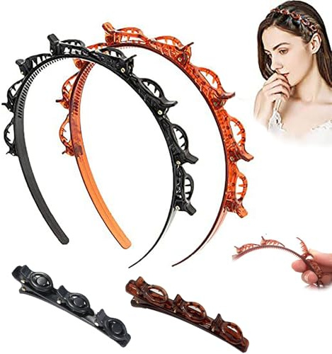 4 Piezas Diademas con pinzas, Diadema con Pinzas Mujer, Diadema con Horquilla, doble capa, antideslizante, Ponyfrisur Haarnadel für Frauen
