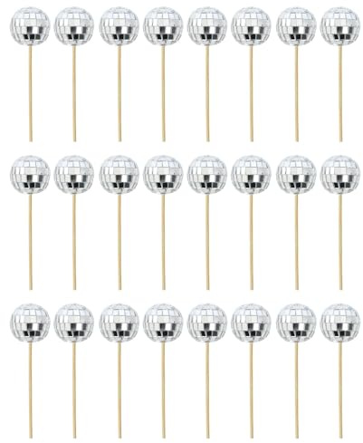 Whltzf 24 Pièces Globules Réfléchissants Inserts Gâteau d'anniversaire Décoratifs Toppers Cupcakes