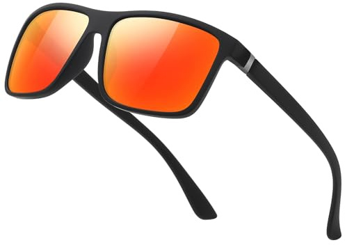 suoso Polarisiert Sonnenbrille Herren Damen Unisex Schwarz Retro Ultraleicht Rahmen UV400 Shutz Sonnenbrillen Polarisierte Klassische Brille für Fahren Geschäftsreise Reise-Rot