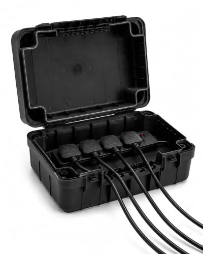 Black IP54 Weatherproof Outdoor Electrical Box for Extension Leads | Weatherproof Electrical Box, Protect Outdoor Plugs and Extension Leads from Rain, IP54 Weatherproof Box 5 Cable Entries.