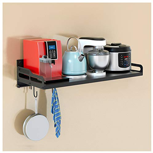 Foldable Black Stainless Steel Microwave Stand with Storage Shelves - Kitchen Space Saver with Hanging Rack for nizing Cookware and Accessories