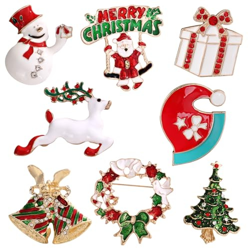 Weihnachtsbroschen-Set, 8-Teilige Weihnachtsbroschendekoration, Weihnachts-Strassbrosche, Geeignet Für Handgefertigte Diy-Dekoration Weihnachtsmützen, Hemden