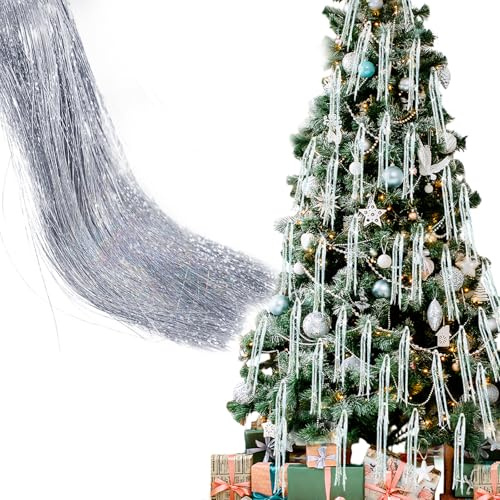 SilverChry Lametta für Weihnachten 10000 Stück, Lametta Fäden für Tannenbaum, Glänzende Weihnachtsbaum Fäden, Weihnachtsdeko Girlande, Christbaumschmuck, für Festivals, Partys und Bühnen