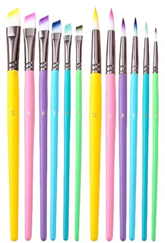 SSKHE - Juego de 12 pinceles de pintura coloridos, set de pinceles artísticos para niños adultos, diferentes tamaños, pinceles acrílicos, de acuarela, aceite, maquillaje, cara, cuerpo, carnaval