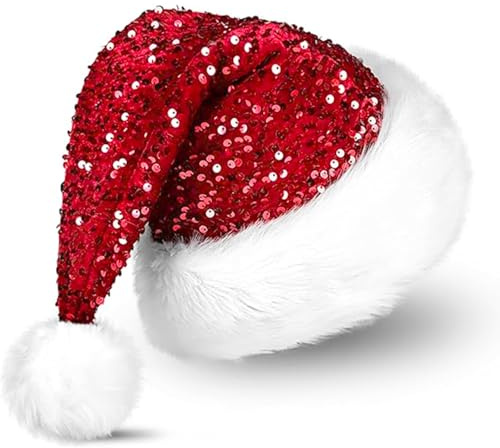 Sunshine smile Weihnachtsmütze,Plüsche Weihnachtsmann Mütze,Unisex Rot Weihnachten Hüte für Erwachsene,Weihnachtsmütze Set,Nikolausmütze Mütze,Weihnachtsmützen Erwachsene