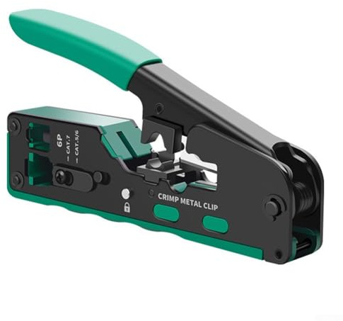Zilimontt Pinza crimpatrice RJ con design dritto per cavi Ethernet Cat5 Cat6 Cat7, pinza di rete multifunzionale per spelare taglio e crimpatura, realizzata in