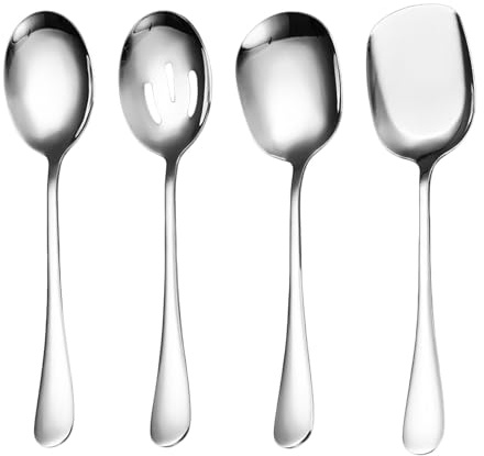 Stainless Steel Serving Spoons Set, 4 Pcs Long Handle Buffet & Kitchen Spoon for Cooking & Serving
