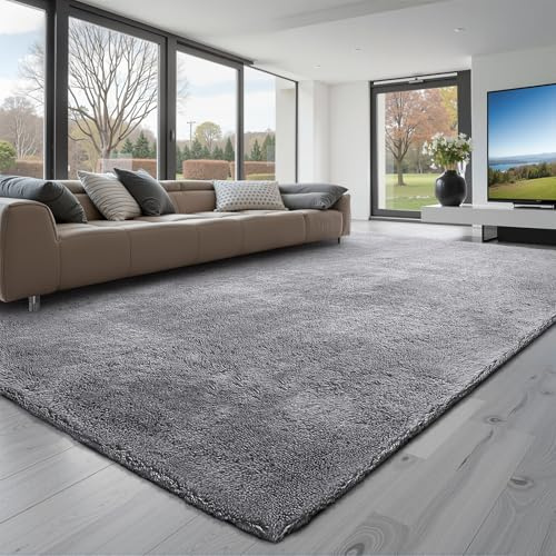 VEVOR Alfombra de Pelo Largo 3048 x 2438 mm, Mullida, de Triple Capa, para Salón, Dormitorio y Salón, Suave como Una Nube y sin Pelusa, Forma de Rectángulo, Color Gris, Altura del Pelo 35 mm