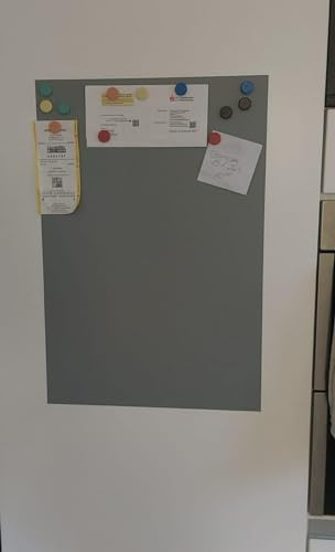 Magnettafel | Memotafel | Selbstklebend | Magnetleisten mit 5 Stück starke Magnete | Büro, Pinnwand, Fotowand, Dokumente Kühlschrank beschreibbar, abwischbar, magnetisch (grau, 50x40cm)