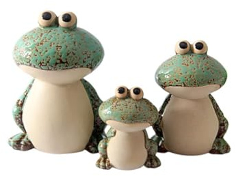 VIPOPICO Frog Garden Statues Set of 3, Cute Ceramic Frog Ornaments for Outdoor Decor, Waterproof Decoration Figurines for Pond, Patio, Porch & Backyard, Unique Gifts for Garden Lovers & Women (Green)