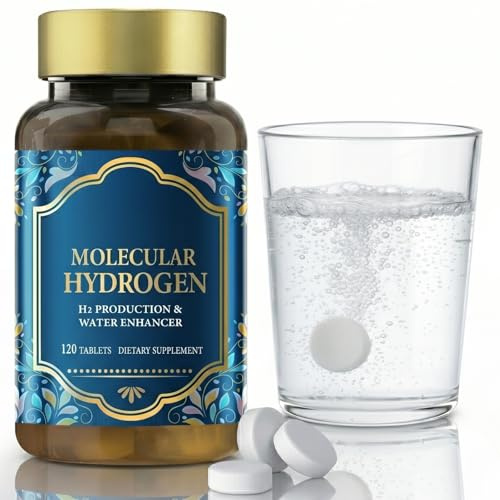 Molekularer Wasserstoff Tabletten, 120 Hydrogen Tablets für Trinkwasser, 200 mg Magnesium pro Tablette, löslich in Wasser, Unterstützt die Gehirngesundheit, Steigert die Energie, Vegan & Glutenfrei