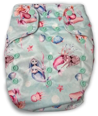 Smart Bottoms Smart One 4.0 AIO Pañal de tela de tamaño único (5 – 16 kg) – Todo en uno, algodón orgánico, lavable y reutilizable, respetuoso con la piel y sostenible (Mermazing)