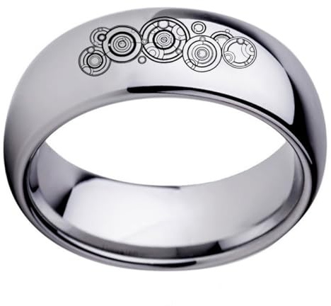 Ring inspiriert vom Symbol des Zeitstrudels, Doctor-Who-Time-Lord-Kuppel-Titanstahlband for Doctor-Who-Fans
