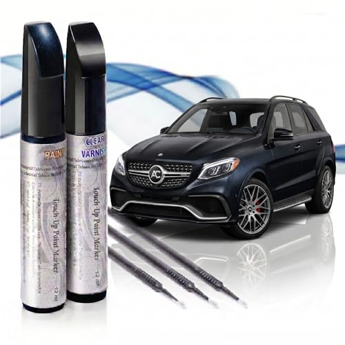 Asturcolor Penna per ritocco graffi auto, 2 pezzi, vernice per ritocchi Mercedes, con base + vernice, prodotta in Spagna (197 nero ossidiana)
