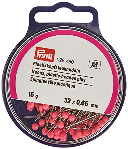 Prym Spilli Dritti con Testa in plastica V2A 0,65 x 32 mm Neon, Acciaio, Rosa, Taglia Unica